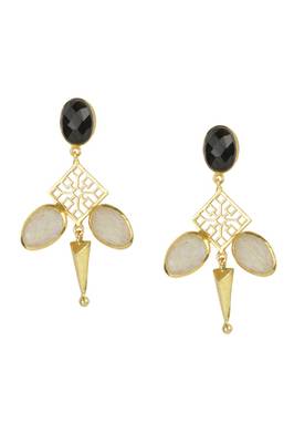 Golden Earrings with Black Onex Rainbow Stones 1