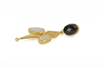 Golden Earrings with Black Onex Rainbow Stones 2