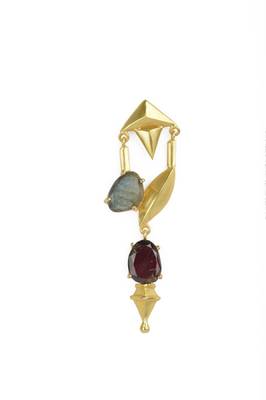 Golden Earrings with Top Labrorite Botom- Red Glasss Stones 2