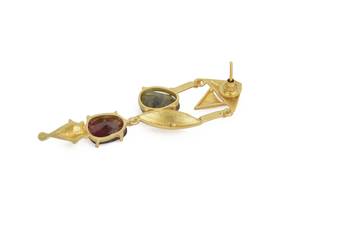 Golden Earrings with Top Labrorite Botom- Red Glasss Stones 3