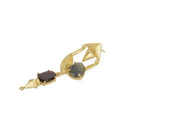 Golden Earrings with Top Labrorite Botom- Red Glasss Stones 4