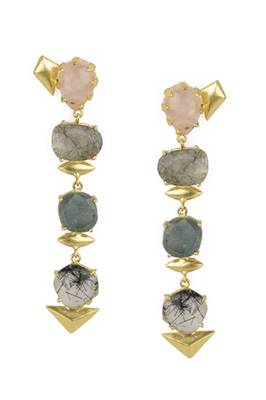 Golden Earrings with Pink Moon Black Rutial Labrorite and Black Rutial Stones 1