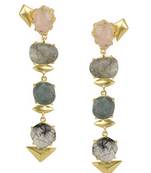 Golden Earrings with Pink Moon Black Rutial Labrorite and Black Rutial Stones