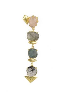 Golden Earrings with Pink Moon Black Rutial Labrorite and Black Rutial Stones 2