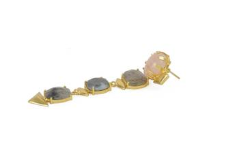 Golden Earrings with Pink Moon Black Rutial Labrorite and Black Rutial Stones 3
