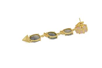Golden Earrings with Pink Moon Black Rutial Labrorite and Black Rutial Stones 4