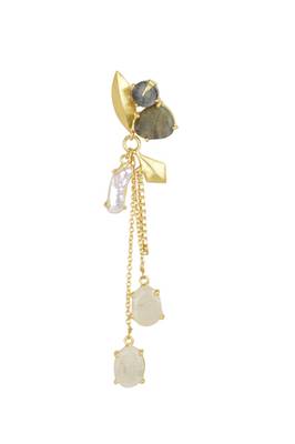 Golden Earrings with Iolite Barorite Viva Pearl  White Moon Stones 2