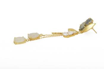 Golden Earrings with Iolite Barorite Viva Pearl  White Moon Stones 3