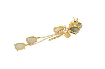 Golden Earrings with Iolite Barorite Viva Pearl  White Moon Stones 4