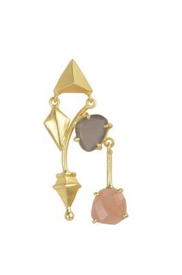 Golden Earrings with Gray Moon Pink Opal Stones 2