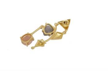 Golden Earrings with Gray Moon Pink Opal Stones 3