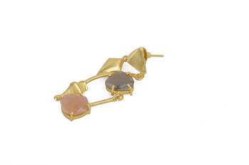 Golden Earrings with Gray Moon Pink Opal Stones 4