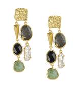 Golden Earrings with Right  Black Onex and Green Aventurine Left Black Onex and Viva Pearl Stones