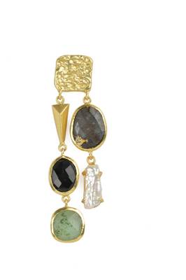 Golden Earrings with Right  Black Onex and Green Aventurine Left Black Onex and Viva Pearl Stones 2