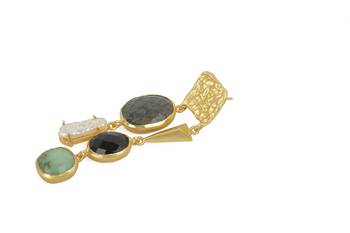 Golden Earrings with Right  Black Onex and Green Aventurine Left Black Onex and Viva Pearl Stones 3