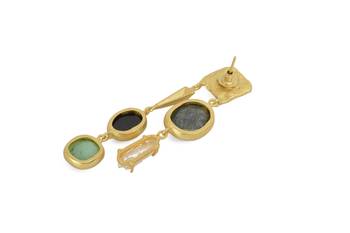 Golden Earrings with Right  Black Onex and Green Aventurine Left Black Onex and Viva Pearl Stones 4