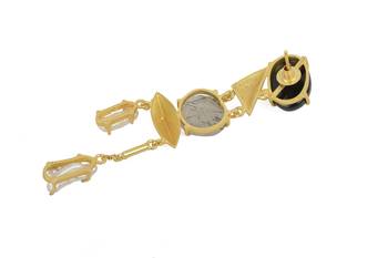 Golden Earrings with Top Black Onex Middle  Black Rutial Bottom  Viva Pearl Stones 4