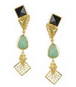Golden Earrings with Black Onex and Crisoparis Stones