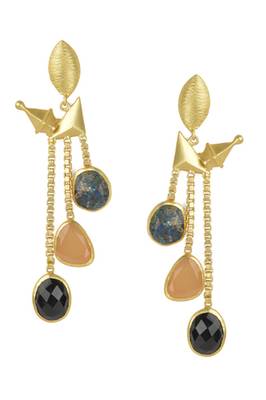 Golden Earrings with Pink Opal Labririte Black Onex Stones 1