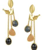 Golden Earrings with Pink Opal Labririte Black Onex Stones