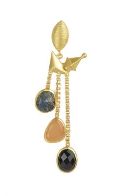 Golden Earrings with Pink Opal Labririte Black Onex Stones 2