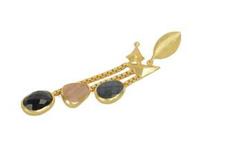 Golden Earrings with Pink Opal Labririte Black Onex Stones 3