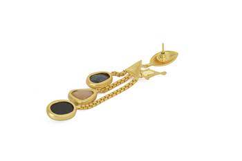 Golden Earrings with Pink Opal Labririte Black Onex Stones 4