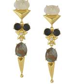 Golden Earrings with Rainbow Black Onex Labrorite