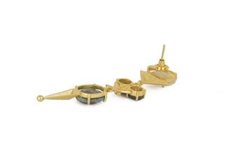 Golden Earrings with Rainbow Black Onex Labrorite 4