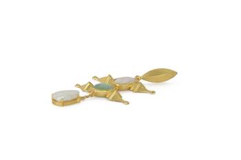 Golden Earrings with Top Pink Opal Middle Green Aventurine Bottom Viva Pearl Stone 3