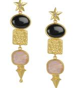 Golden Earrings  with Top  Black Onex Bottom Pink Opal Stone