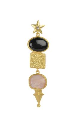 Golden Earrings  with Top  Black Onex Bottom Pink Opal Stone 2