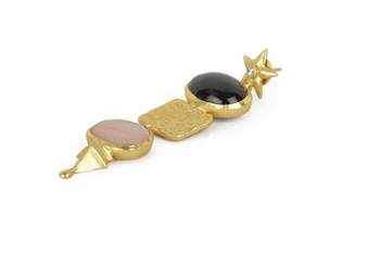 Golden Earrings  with Top  Black Onex Bottom Pink Opal Stone 3
