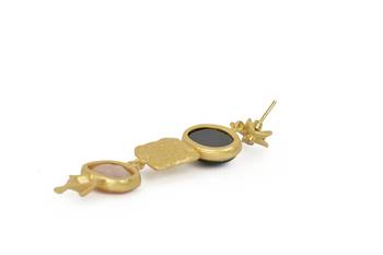 Golden Earrings  with Top  Black Onex Bottom Pink Opal Stone 4