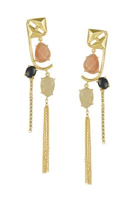 Golden Earrings with Pink Opal Black Onex  Golden Rutial 1