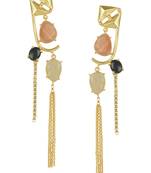 Golden Earrings with Pink Opal Black Onex  Golden Rutial