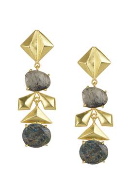 Golden Earrings with Black Rutial Labrorite Stones 1