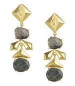 Golden Earrings with Black Rutial Labrorite Stones