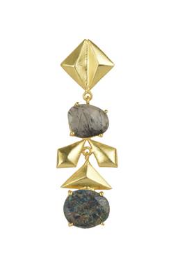 Golden Earrings with Black Rutial Labrorite Stones 2