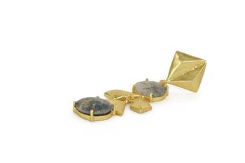 Golden Earrings with Black Rutial Labrorite Stones 3