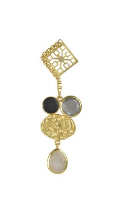 Golden Earrings with Black Onex and Gray Moon Rainbow Stones 2