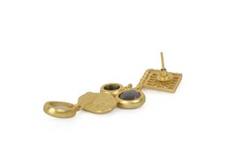 Golden Earrings with Black Onex and Gray Moon Rainbow Stones 4