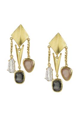 Golden Earrings with Baige  Labrorite Viva Pearl  Stones 1