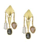 Golden Earrings with Baige  Labrorite Viva Pearl  Stones