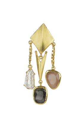 Golden Earrings with Baige  Labrorite Viva Pearl  Stones 2