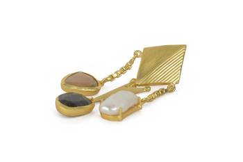Golden Earrings with Baige  Labrorite Viva Pearl  Stones 3