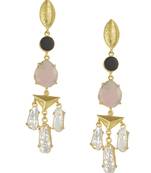 Golden Earrings with Black Onex Pink Opal Viva Pearl Stones