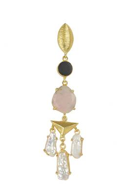 Golden Earrings with Black Onex Pink Opal Viva Pearl Stones 2