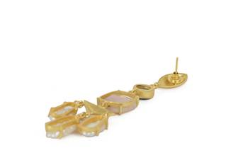 Golden Earrings with Black Onex Pink Opal Viva Pearl Stones 3