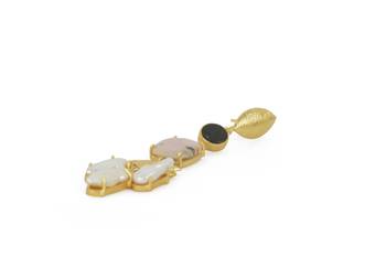Golden Earrings with Black Onex Pink Opal Viva Pearl Stones 4
